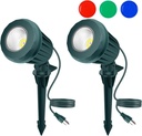 Halloween Spotlight Outdoor, 2700K Warm White LED Landscape Spot Lights with RGB 3 Lenses, IP67 Waterproof, 120V Plug-in for Holiday & Everyday Decor in Yard Garden Lawn Tree(2 Pack, Green)