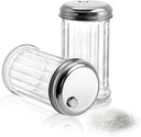 Tebery 2 Pack 12OZ Glass Sugar Dispenser/Pourer/Shaker with Stainless Steel Pour-Flap Lid, Retro Style