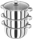 Judge Essentials HX04 22 Centimetre 3-Tier Steamer Set with Glass Lid, 22cm, Silver