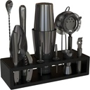 Highball & Chaser 13-Piece Gunmetal Black Stainless Steel Boston Cocktail Shaker Bar Tool Set with Mixology Bartender Kit Accessories