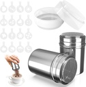 2 Pack Powdered Sugar Shaker Duster with 16 Coffee Stencils – Stainless Steel Spice & Flour Shaker for Baking, Coffee, Cinnamon – Powder Dispenser for Kitchen & Bar