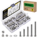 Hex Bolts and Nuts Assortment Kit, 3/8"-16 UNC Nuts and Bolts Set (10 Types), 304 Stainless Steel Bolts and Nuts Kit with Nylon Lock Nuts, Flange Nuts and Spring Washers