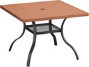 VICLLAX Square Outdoor Patio Table, All Weather Wood Grain Outdoor Dining Furniture, 38.6"x 38.6" Walnut Plastice Tabletop