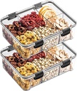 2 Pcs 6 Compartment Snack Containers for Kids, Reusable Easy Open Divided Food Storage Jars with Secure Lids, Ideal for School Lunch & Travel