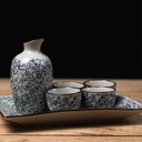 Sake Set Pottery Japanese Sake Set with Tray, Retro Ceramic Cups Crafts Wine Glasses
