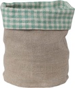 Creative Co-Op Handwoven Linen Bread Basket with Gingham Lining, Aqua and Natural