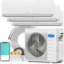 ROVSUN 28000 BTU Tri Zone WIFI Mini Split AC/Heating System, 20 SEER2 3 Zone 9000 + 9000 + 12000 BTU Ductless Split Air Conditioner with Pre-Charged Condenser, Heat Pump & 25Ft Line Set, 208-230V