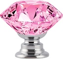 12 Pcs 30MM Pink Glass Crystal Cabinet Knobs - Diamond Knobs for Dresser Drawers