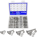 newlng M3 M4 M5 M6 Bolts and Nuts Flat and Lock Washers Assortment Kit 520 PCS Metric 304 Stainless Steel Hex Head Cap Screws Bolts and Nuts Assortment Set Fasteners Bolts Kit with Combination Box