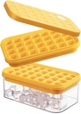 Brigii Ice Cube Tray with Lid&Bin, Ice Cube Mold with 56 Cubes, Stackable Ice Trays for Freezer with Easy-Release Silicone Bottom, for Drinks, Coffee, cocktail