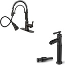 3 Modes Single Hole Kitchen Sink Faucet 3 Hole, 360 Degree Swivel Kitchen Faucets with Sprayer, Brass Tall Bathroom Sink Faucet Single Handle Waterfall Bathroom Faucets One Hole