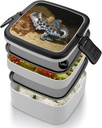 Bento Box Adult Lunch Box Lunchable Food Container with Utensil Blue Ring Octopus Lunchbox Leak-Proof Lunch Containers Double Layer Bento Box for Dining Out Work Picnics Travel