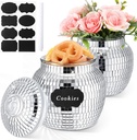 Honeydak 2 Pcs Disco Ball Candy & Cookie Jar with Lid 22 oz Glass Apothecary Jar Food Storage Canister Disco Ball Vase for Party Wedding Home Decorative Kitchen Storage Jar Gift Giving