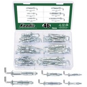 Keadic 46Pcs 6 Sizes Hollow Wall Anchor Screw Assortment Set, M4*32, M4*38, M5*37, M5*52, M6*52,M6*65, Heavy Duty Zinc Plated Steel Molly Bolts for Plasterboard Fixing (L Style)