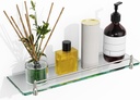 Glass Bathroom Shelves,Brushed Nickel Floating Shelves for Wall Rectangular Modern Stainless Steel Glass Shelf for Bathroom Shelves Wall Mounted 16 Inch