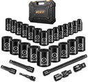 boen 8mm-32mm 1/2” Drive Metric Socket Set, Impact Shallow, 6 Point Lug Nut Socket for Auto Repair with Portable Case, CR-V Steel, 29PCS