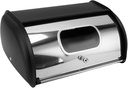Bread Box, Large Capacity Stainless Steel Bread Box with Lid, Multifunctional Bread Box Bin Bread Container with Small Window for Kitchen Countertop (Black)