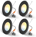 Amico 4 Pack 5/6 inch 5CCT LED Recessed Lighting, Dimmable, 12.5W=100W, 950LM, 2700K/3000K/4000K/5000K/6000K Selectable, Retrofit Can Lights with Baffle Trim, IC Rated - ETL & FCC, Black