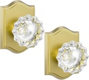 HOSOM 2 Pack Dummy Door Knob, Glass Door Knobs Interior/Exterior Crystal Closet Door Knobs, Non-Turning Single Side Dummy Door Knob, Pull Only, Gold