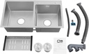 30 Inch Double Bowl Drop-in/Topmount Kitchen Sink, Modern Nano-Coated Stainless Steel Kitchen Sink,with Drainage Pipes and Fruit Baskets (30.7 x 16.9), for Home Kitchen Bathroom