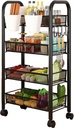 Fruit Basket for Kitchen, Fruit Vegetable Storage Basket, Standing Baskets for Kitchens Floor, 5-Tier Stackable Fruit Vegetable Storage Basket Stand on Wheel for Kitchen, Pantry Black 4